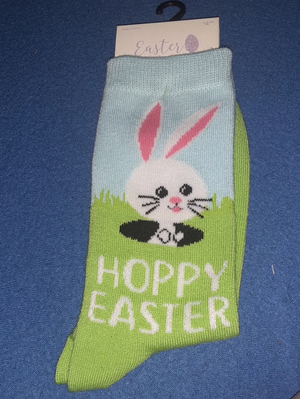 Hoppy Easter Bunny Women's Crew Socks - Light Blue & Green